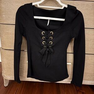 Free people black lace up top XS